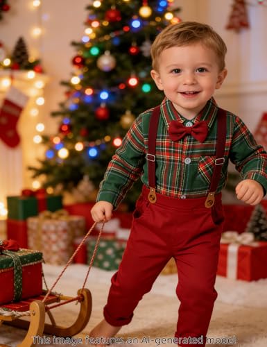 Image of A&J DESIGN Baby Boys Suits Infant Gentleman Formal Wedding Suspenders Outfit with Bowtie