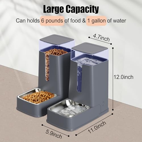 Automatic Cat Feeder and Cat Water Dispenser Set with Stainless Steel Bowls Gravity Dog Feeder for Small Medium Big Dog Pets Puppy Kitten, 3.8Lx 2 - Image 3