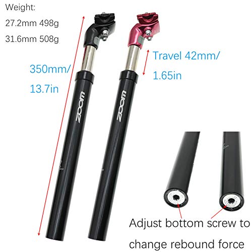 Djc Bike Suspension Seatpost Shock Absorber Damper Post 27.2 30.9 31.6 Mm, Lightweight Aluminum Body (Black Head, 27.2Mm) #TOP4