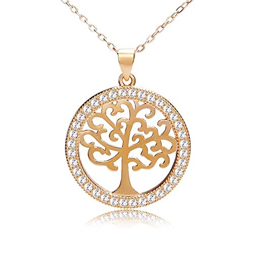 Collier arbre de vie en argent 925 doré et oxydes de zirconium éclatants