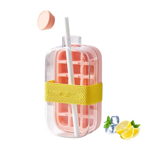 2 in 1 Silikon Eiswürfelform mit Decke und Strohhalme,18 Stück Eiswürfe und BPA Frei Quadratische Eiswürfelschalen Einfa...