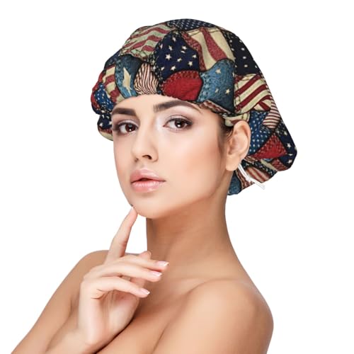 Double Layer Reversible Hair Wrap Satin Sleep American Flag Patchwork Cap Bonnet for Braid Curly Hair Satin Bonnet Black