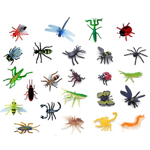 24 Pcs Insects and Bugs for Kids Plastic Mini Small World Toys Realistic Little Insects and Bugs Minibeasts Toy Kit Soft Rubber Bug Insect Toyware Figures Minibeasts Contain Spiders Parties Gifts