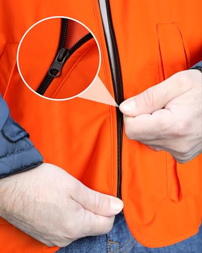 Roicaholy Men's Orange Hunting Vest, Waterproof and Ultra-Quilt Fabric, with Pockets, Zip Up2
