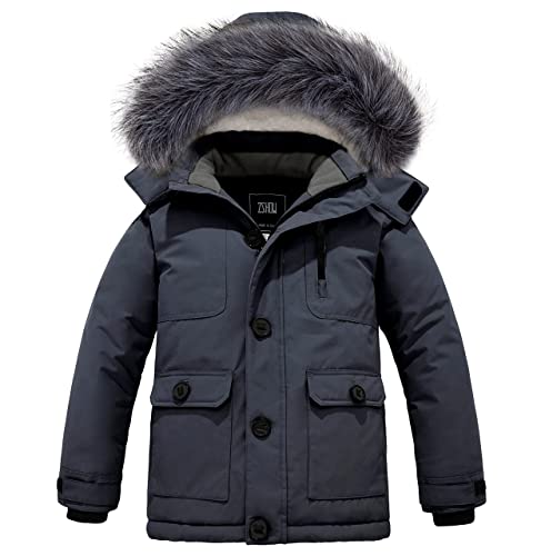 ZSHOW Boys' Hooded Winter Coat Warm Waterproof Puffer Jacket Thick Fleece Parka