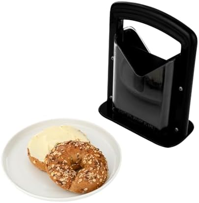 Restaurantware Met Lux 7 x 3.5 x 9 Inch Bagel Slicer 1 Commercial Bagel Cutter - Built-In Safety Shield Safe and Easy To Use Black Stainless Steel Universal Slicer Non-Stick and Serrated Blade