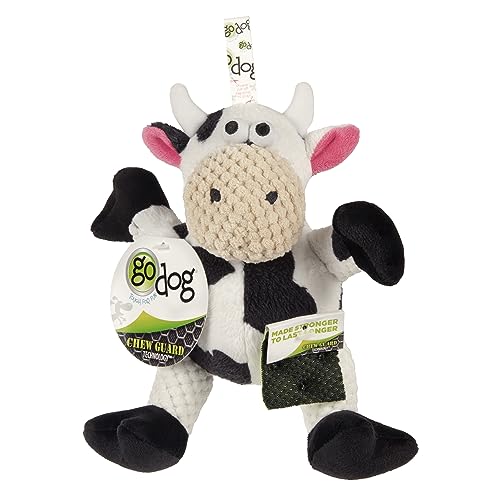 Image of goDog Checkers Sitting Cow Squeaky Plush Dog Toy, Chew Guard Technology - White, Small