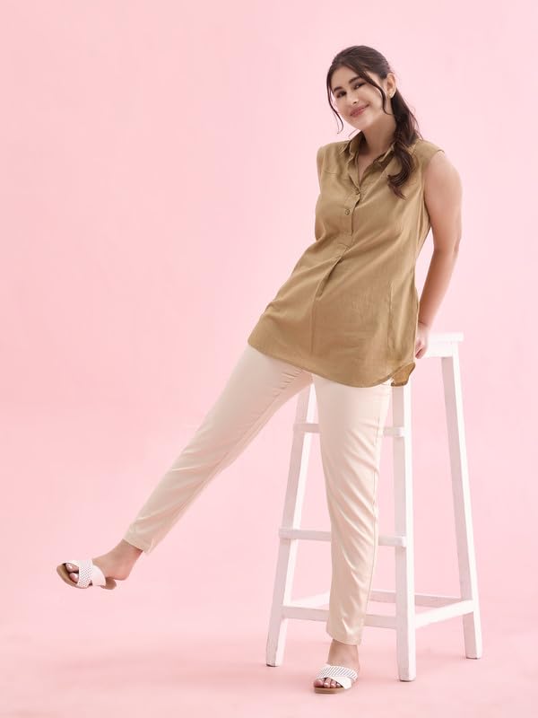 Image of GO COLORS Women Mid Rise Polyester Shiny Pant