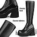 AMINUGAL Women's Elastic Knee High Platform Chunky Block Heel Sock Boots Zipper Round Toe Fashion Motorcycle Combat Punk Boots - Black, Size 7.5