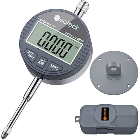 Neoteck DTI Electronic Digital Dial Indicator 1 inch/25.4 mm | Digital Probe Indicator Dial Test Gauge High Resolution: 0.0005 inch/0.01mm - Silver Gray Cover