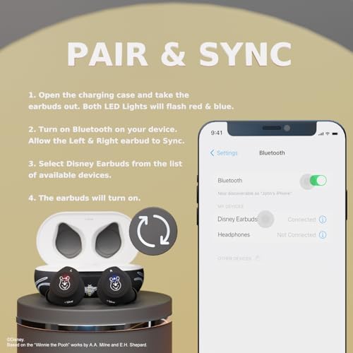 Image of Disney Winnie The Pooh Bluetooth Earbuds w /Charging Case- Wireless Headphones w /Built-in Mic+ Up to 30 Hrs Playtime- Winnie The Pooh Gifts for Women, Men, All Fans of Winnie The Pooh Stuff
