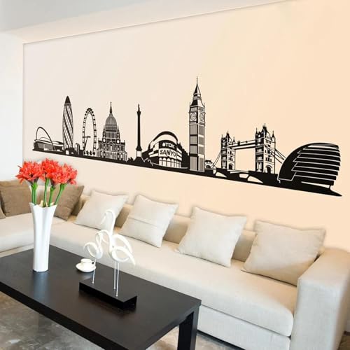 YLLMNOBN Calcomanía de pared de edificio de ciudad, gran horizonte de Londres, sala de estar, sofá, pegatina de pared de ciudad, decoración del hogar para sala de juegos