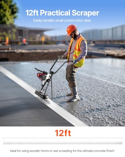 VEVOR Concrete Power Screed, 12 ft Aluminum Board Straight Edge Bar Set, 4 Stroke Cement Finishing Vibrating Motor with Height Adjustable Handles, High Efficient Concrete Tool 6500RPM - Image 4