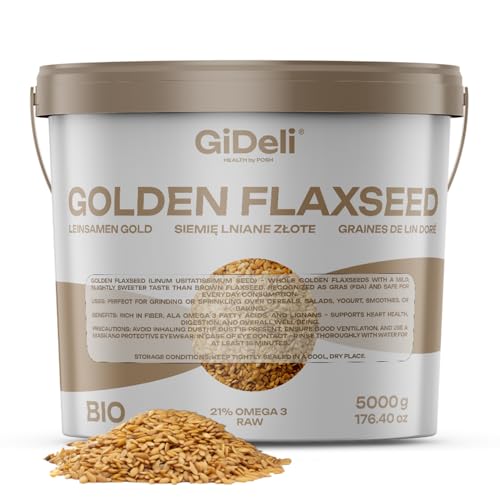 GiDeli Goldene Leinsamen 5 kg Ganze Rohsaat Omega-3 & Ballaststoffe, Ideal für Smoothies, Müsli, Backen & Salate (5000 g)