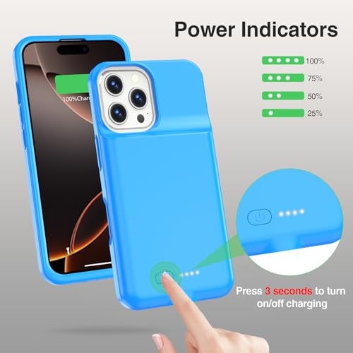 Coque de batterie iPhone 16 Pro GIN FOXI 8500 mAh en TPU bleu