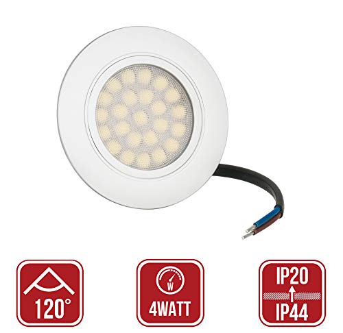 Preisvergleich Produktbild LED Einbauleuchte TREVI 4Watt 230Volt IP44 Möbelleuchte Möbeleinbauleuchte Ultra Flach 20mm EEK A++ Rostfrei Kunststoff Einbaustrahler 300Lumen (Neutralweiß 4000K)