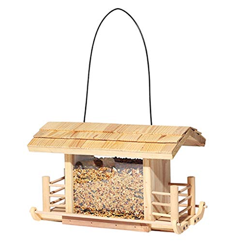 Bird Feeder Large Double Bird Feeder Weatherproof Bird Feeder House Design Hanging Decoration Bird Table Free Standing Easy Cleaning Refills For Outdoors Traditional Wooden for Backyard, Garden & Wind