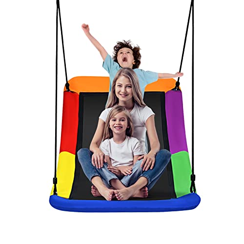 COSTWAY Altalena da Giardino per Bambini, Con Telaio in Metallo, Regolabile in Altezza, Carico Fino a 150 kg, Ideale per Parco, Parco Giochi, Cortile, 80 x 150 cm (Multicolore)