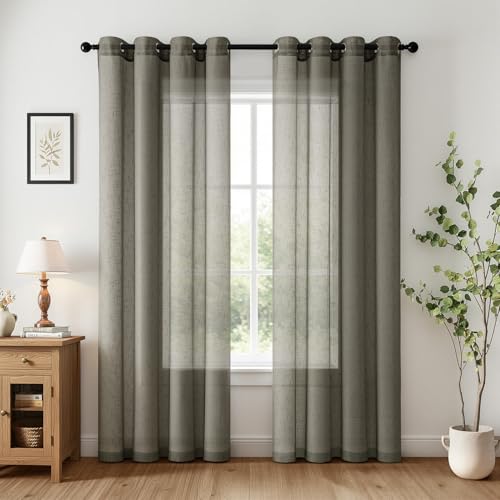 Woaboy Cortinas de Ventana con Ojales Efecto Lino Semitransparente Filtro de Luz Suave para Dormitorio y Salón Lavables a Máquina 140x260CM Juego de 2 Gris Oscuro