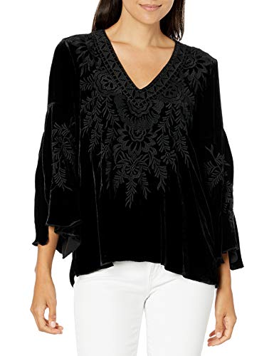 JWLA By Johnny Was Women's Velvet Swing Blouse with Tonal Embroidery, Black, XX-Large