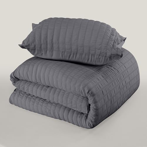 Utopia Bedding Seersucker Bettwäsche 135x200 Set - Mikrofaser Polyester Bettbezug 135x200 cm + 1 Kissenbezug 80x80 cm - Grau