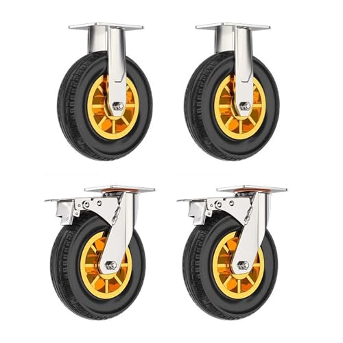 HSHBGS 自在キャスター タイヤ 4個 キャスター 産業用キャスター 静音ゴム車輪 360°回転輸送ホイール ゴムキャスター 家具交換用キャスター 高耐久 耐荷重180kg 滑り止め 台車 キャスター ネジ付き(固定+ブレーキ,Φ200mm)