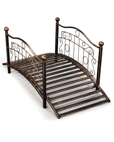Outvita 3.3FT Bronze Metal Garden Bridge for Outdoor Elegant Decorative Bridge with Powder-Coated Finish and Security Guardrail for Patio Pond Backyard Landscaping