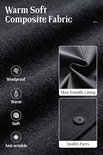 Chrisuno Men's Long Classic Pea Coat Notched Collar Single Breasted Winter Overcoat Slim Fit Trench Coats4