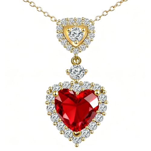 TIMIYES Collar de corazón para mujer, colgante de cristal chapado en oro de 18 quilates con cadena ajustable de 18 + 2 pulgadas, idea de regalo de cumpleaños, aniversario, Navidad, Chapado en oro