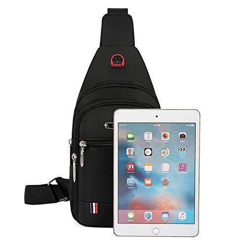 Small Sling Bag Crossbody Chest Shoulder Water Resistant Travel Bag for Men Women Boys With Earphone Hole (black)4