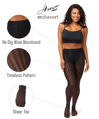Hanes EcoSmart Openwork Stripe Women's Fashion Tights, Control Top, Sheer Toe, Black2
