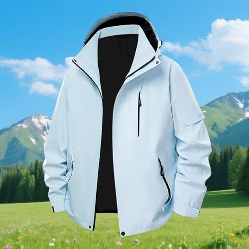 Casaco masculino azul real claro para corrida, corrida, corrida, zíper, manga comprida com capuz, si