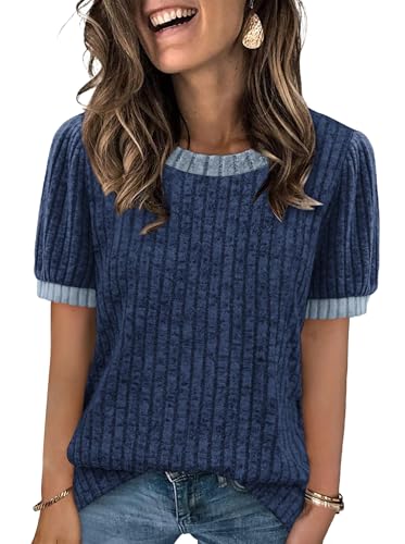 Image of XIEERDUO T Shirts for Women Short Sleeve Jumpers, Navy Blue, Size 22-24