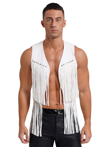 Men's Cowboy Western Suede Leather Tassel Sleeveless Vest Jacket Gothic Waistcoat Coat