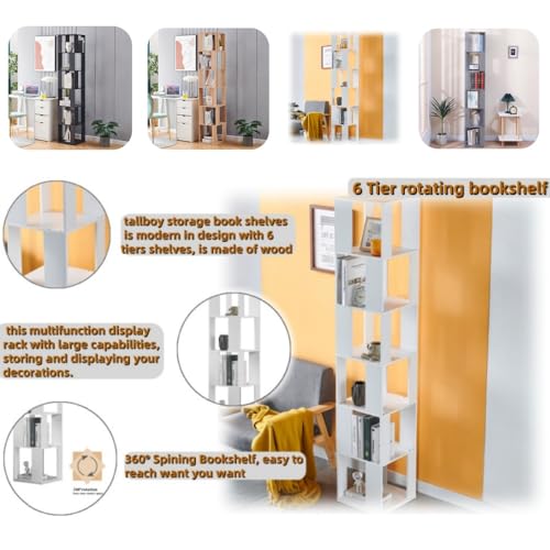 Redd Royal 6-Tier Bookcase 360° Rotating Bookshelf, Walnut Floor Standing Storage Rack for Living Room Bedroom, Open Design Swivel Corner Shelf Home Office Decor - Image 5