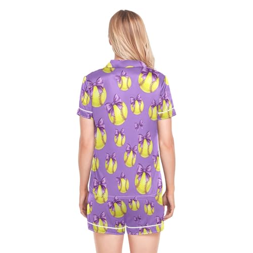 Image of Womens Silk Satin Pajamas Set Western Theme Womens Short Sleeve Shorts Set 2 Piece Sleepwear Lounge Set S-XXL