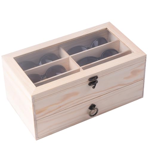 Image of AUTOARK Pine Wood 12 Piece Eyeglass Storage Display Case Organizer,AW-171 | Sunglass Glasses Display,Drawer Lockable,DIY Colors
