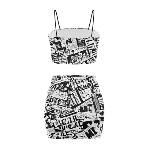 Image of Biyejit Women's 2 Piece Summer Outfits Spaghetti Strap Crop Tops and Bodycon Mini Skirt Dress Set Plus Size S-4XL