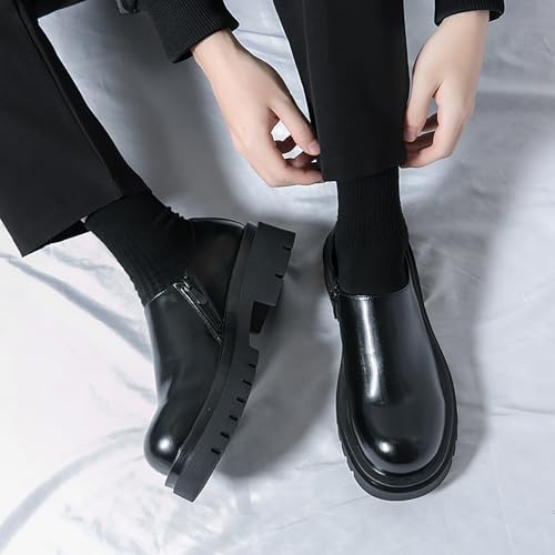 Men's Classic Leather Slip-On Platform Loafers Comfort Round Toe Non-Slip Lug Sole Chunky Heel Dress Shoes for Formal Work Business Office3
