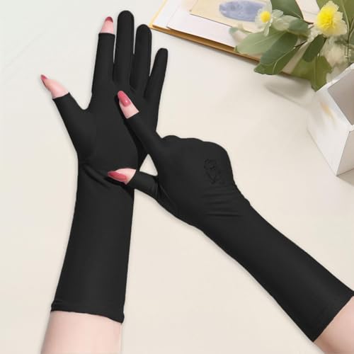 oshhni Luvas de proteção solar para mulheres luvas de verão finas leves com dedo lutas solares de de