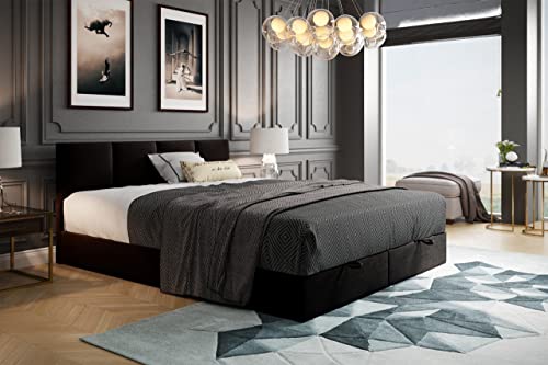 ROYAL Boxspringbett mit Bettkasten und Topper (140 x 200 cm, Schwarz)