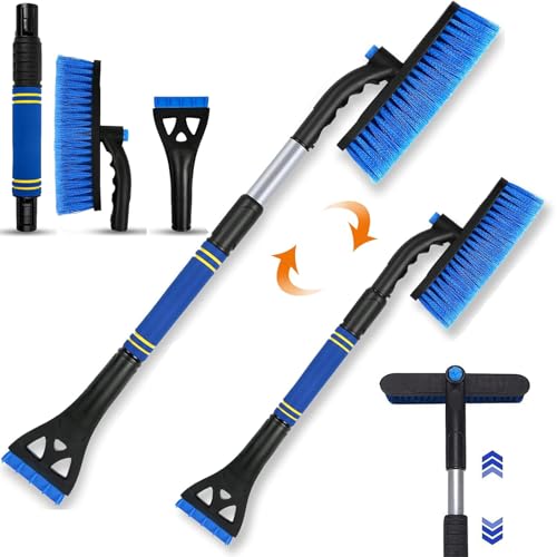 Tuofang 3 en 1 Grattoir à Glace et Brosse à Neige, Grattoir Pare Brise avec Brosse, Brosse à Neige rétractable avec poignée en Mousse antidérapante pour Voitures, Camions, VUS et véhicules (Bleu)
