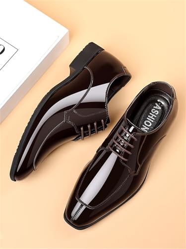 Image of Men's Fashion Square Toe Faux Patent Leather Tuxedo Dress Shoes Formal Business Oxford Weddings Prom