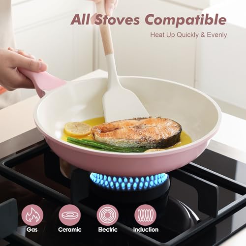 Image of SENSARTE Nonstick Ceramic Frying Pan 8-Inch, Healthy Non Toxic Skillet, Induction Compatible Omelet Pan with Heat Resistant Handle, PFAS-Free, Pink