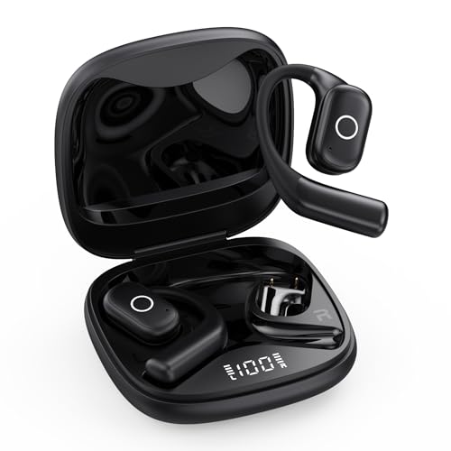 Ear Buds Open Ear Headphones Wireless Earbuds 80Hrs Playtime Bluetooth Ear Buds with Earhooks Bluetooth 5.4 Touch Control Air Conduction Sport Headsets IPX7 Waterproof Earphones for Running (A-Black)