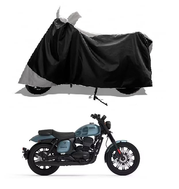Special Two Wheeler Vehicle - Cover for New 2025 Yezdi Roadster Bike Cover | Waterproof and Dust Proof Premium 190T Fabric with Buckle & Mirror Pockets (Gray Stripe)-image-42