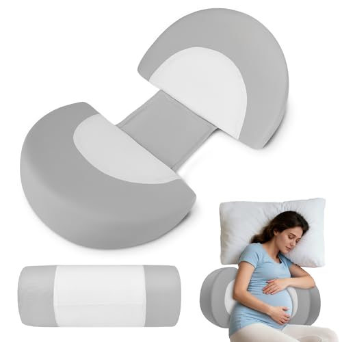 Schwangerschaftskissen zum Schlafen, Memory Foam Schwangerschaft Kissen für Rücken, Bauch & Hüfte, Verstellbares und Tragbares Körperkissen, mit Shark Skin Ice Silk Yoga-Stoff Atmungsaktivem Bezug