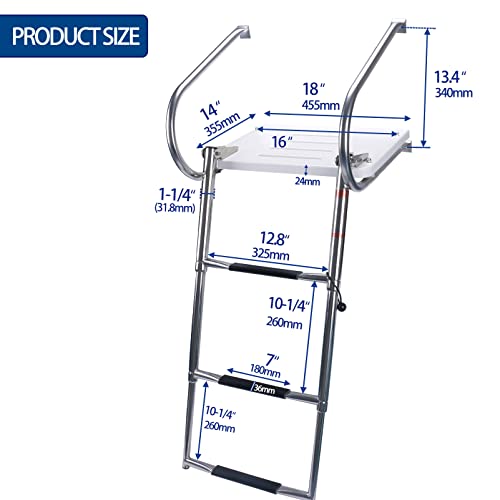 Marinebaby Boat Universal Swim Platform Under Mount Telescopic Boat Ladder, 3 Steps in/Outboard Boat Pontoon Ladder Silver