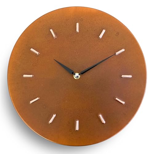 12 Inch Rusty Patina Real Copper Rustic Farmhouse Non-Ticking Silent Battery Operated Small Wall Clock for Living Room Wall Decor, Kitchen, Bedroom, Office (Black Colored Hands)