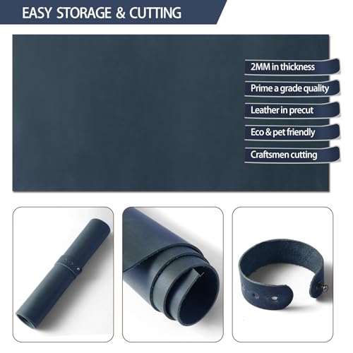 Image of RingSun 12''X24'' Blue Leather Sheets for Crafts (2mm), Full Grain Leather Tooling Leather